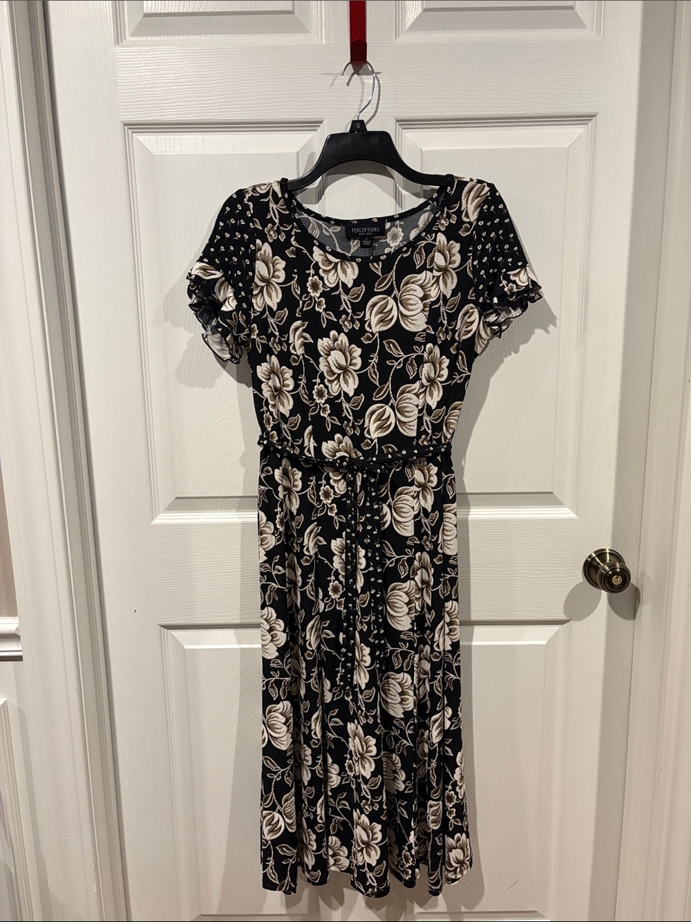 Perceptions Black Floral Midi Dress with Cream Blooms